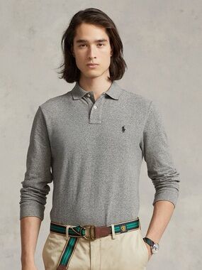 Polo by Ralph Lauren Men's Heather Gray Long-Sleeve Polo with Navy Pony
